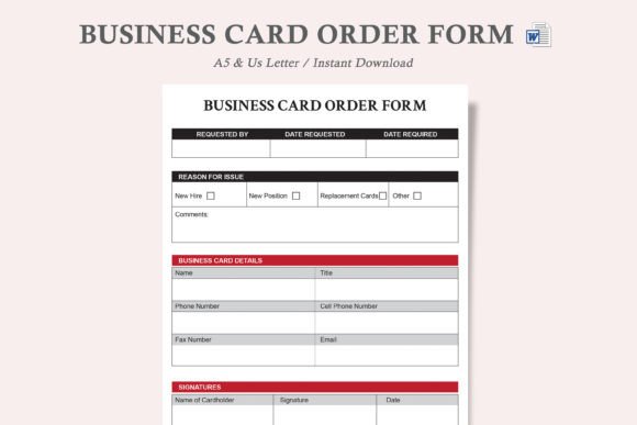 Business Card Order Form,HR Templates