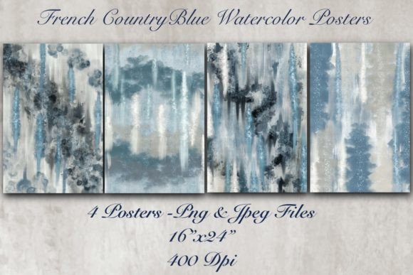 Country French Blue Watercolor Posters