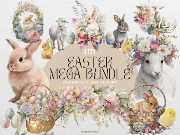 Easter Watercolor Clipart Mega Bundle