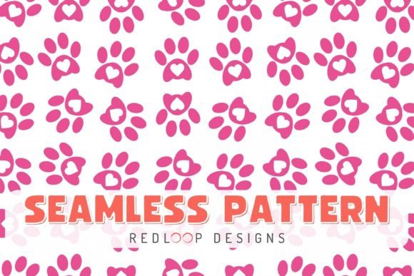 Pawprints Hearts Seamless Pattern