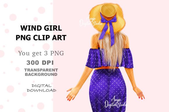 Wind Girl Digital PNG Clip Art